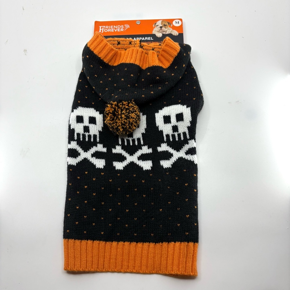 Black and Orange Halloween Skull Dog Sweater
